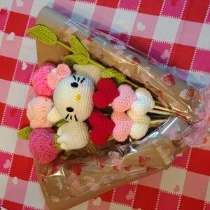 Crochet Bouquet with Cute Character and Hearts